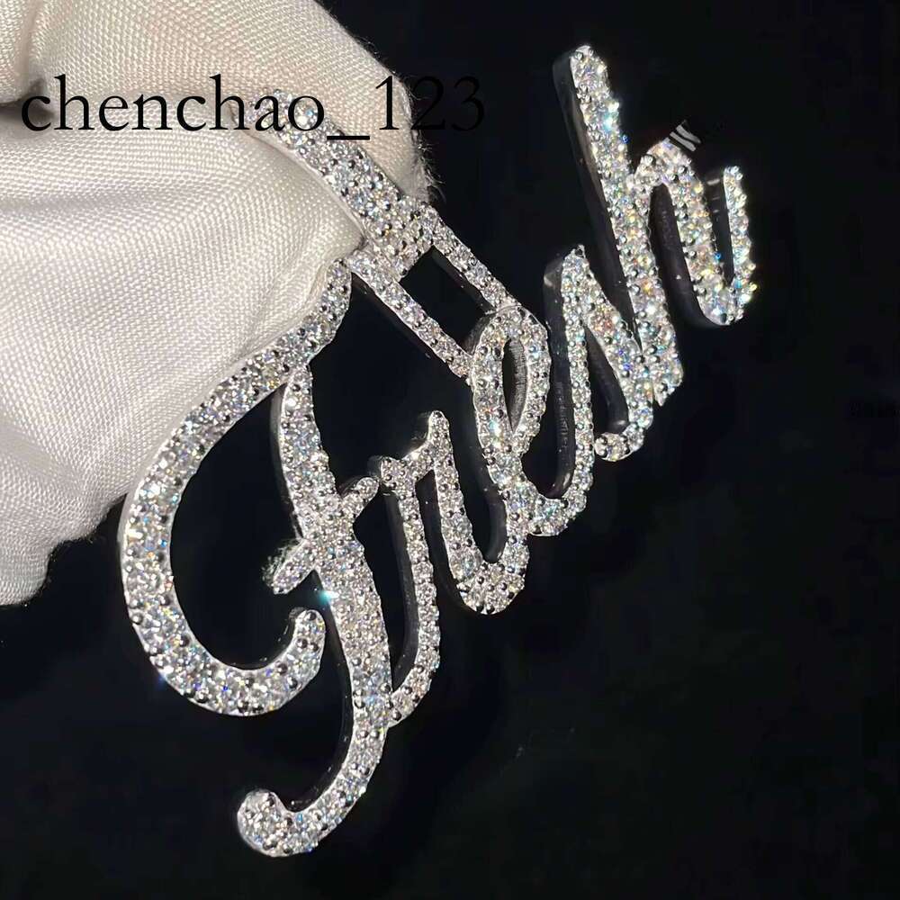 Women's Custom Sterling Sier Moissanite VVS Name Pendant Fully Iced with Letter Design Chic Christmas Gift for Her