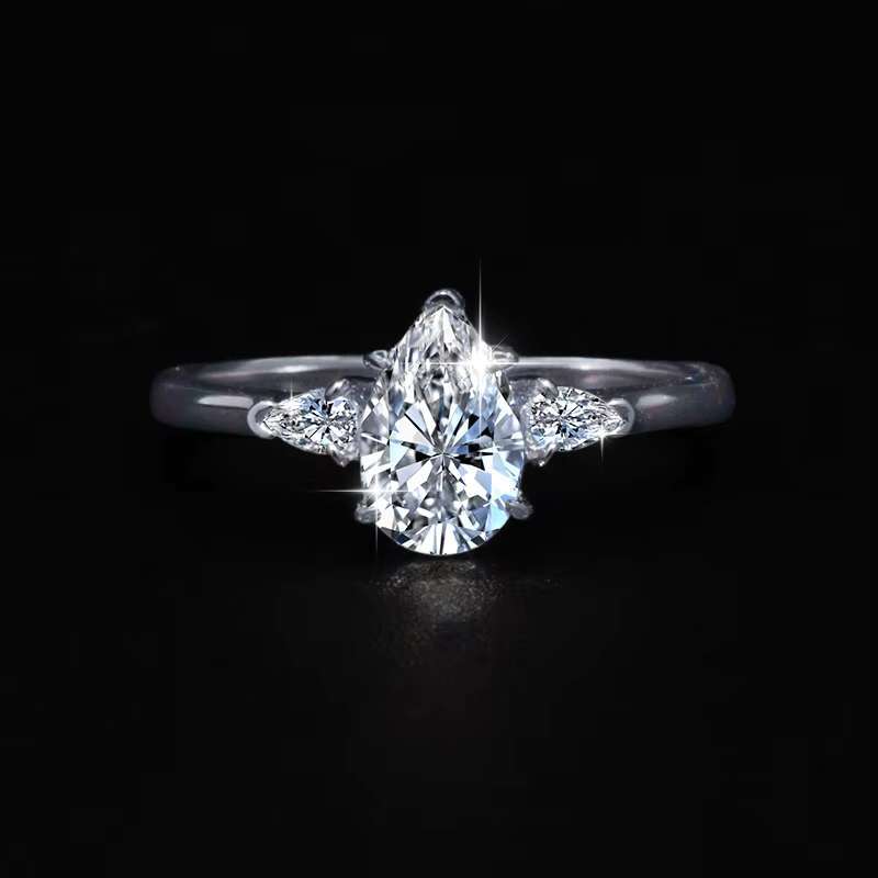 Factory Wholesale Teardrop Shape Marquise Cut Diamond Moissanite 925 Silver Wedding Proposal Ring for Women