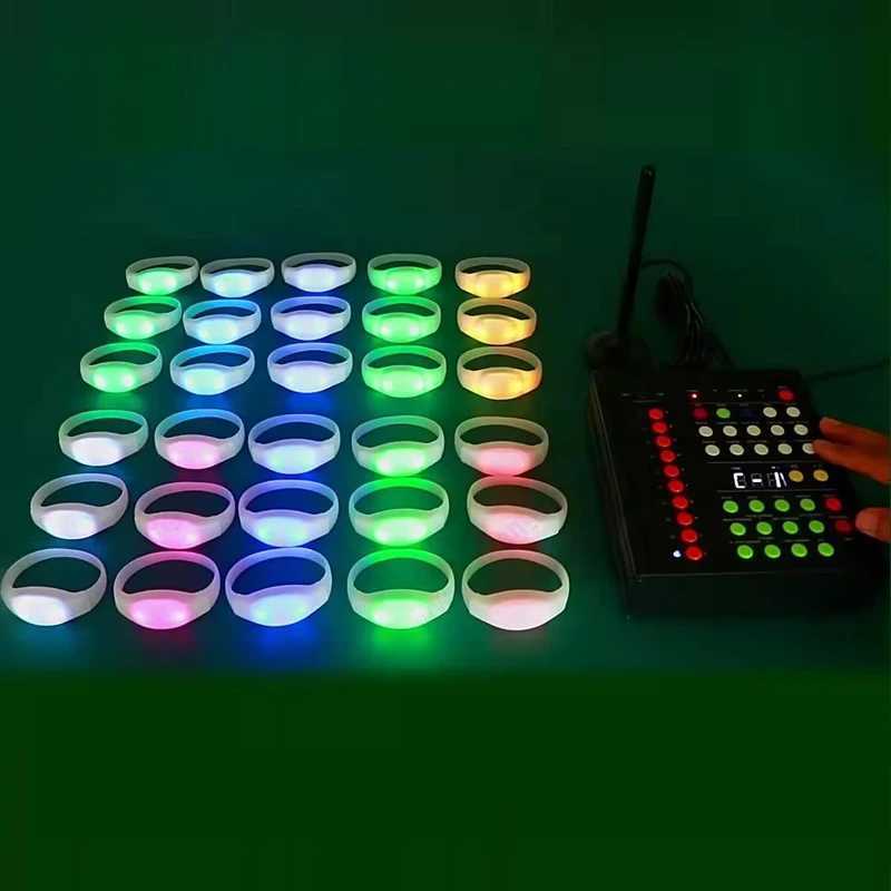 LED Silicone Bracelets RGB Color Changing With 24Keys 12Keys Control 400 Meters 10 Area Zones Remote Control Luminous Wristband W250528