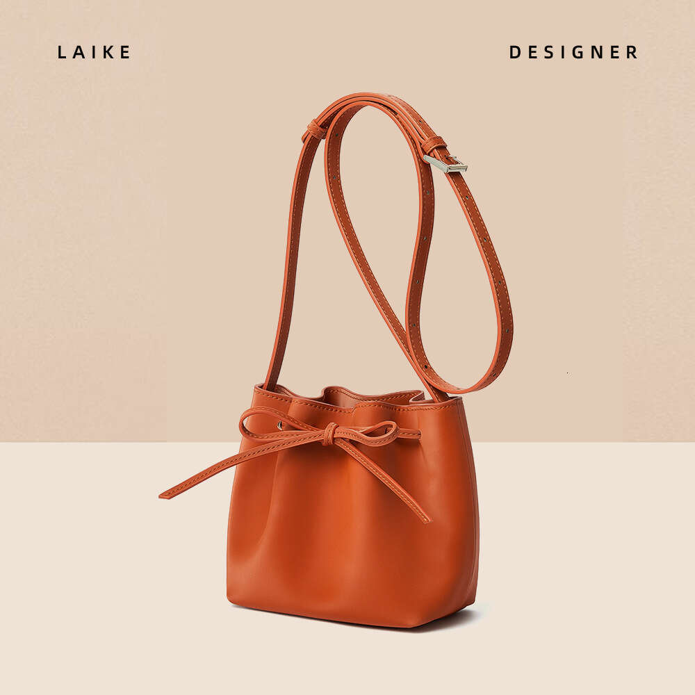 2024 New Women's High-End Satin Cowhide Crossbody Korean Style Casual Drawstring Genuine Leather Underarm Shoulder Bag