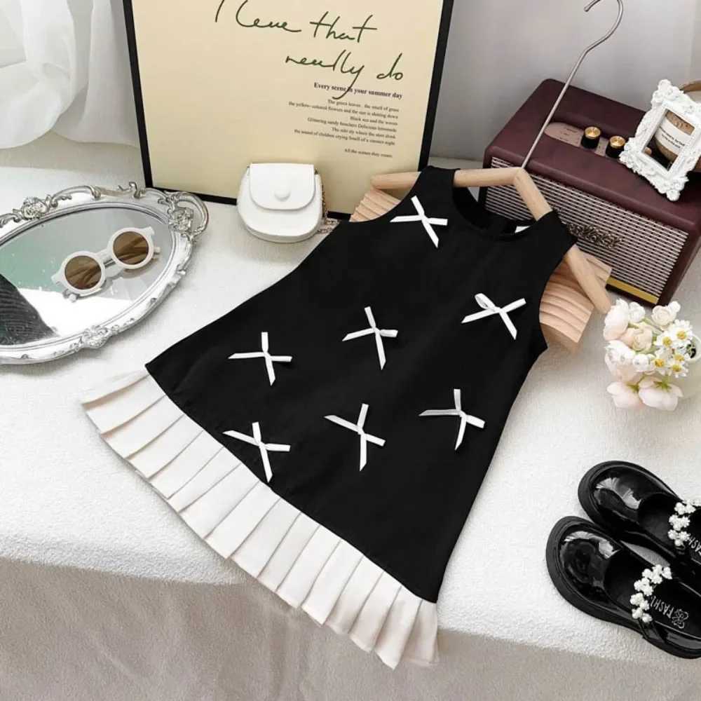 Black Bow Decoration Girls Dress Summer Sleeveless Princess Dresses Color Blocked Childrens Clothing 3 To 7 Years Wear X250528