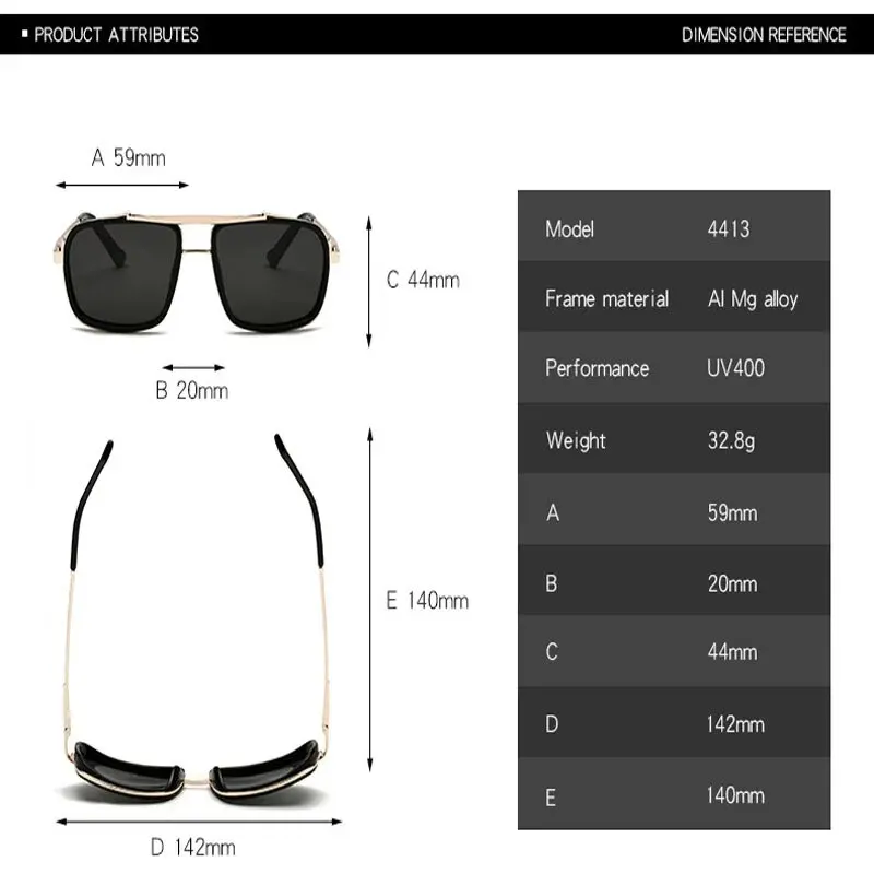 designer new mens square uv400 dual beam pilot sunglasses