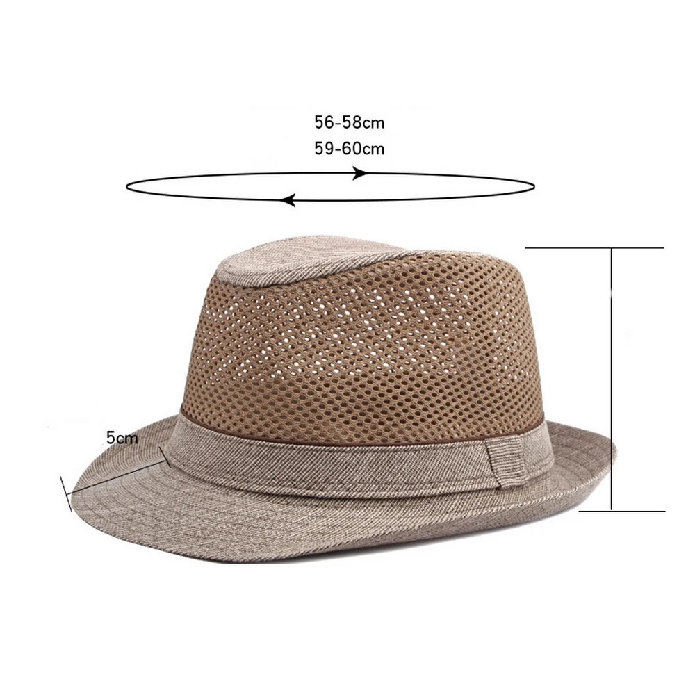 Summer Men Sun Hats Panama Caps Polyester Splicing Mesh 56-60cm Small Brim Jazz Style Outdoor Beach Sunshade Fedoras TY0181 250526