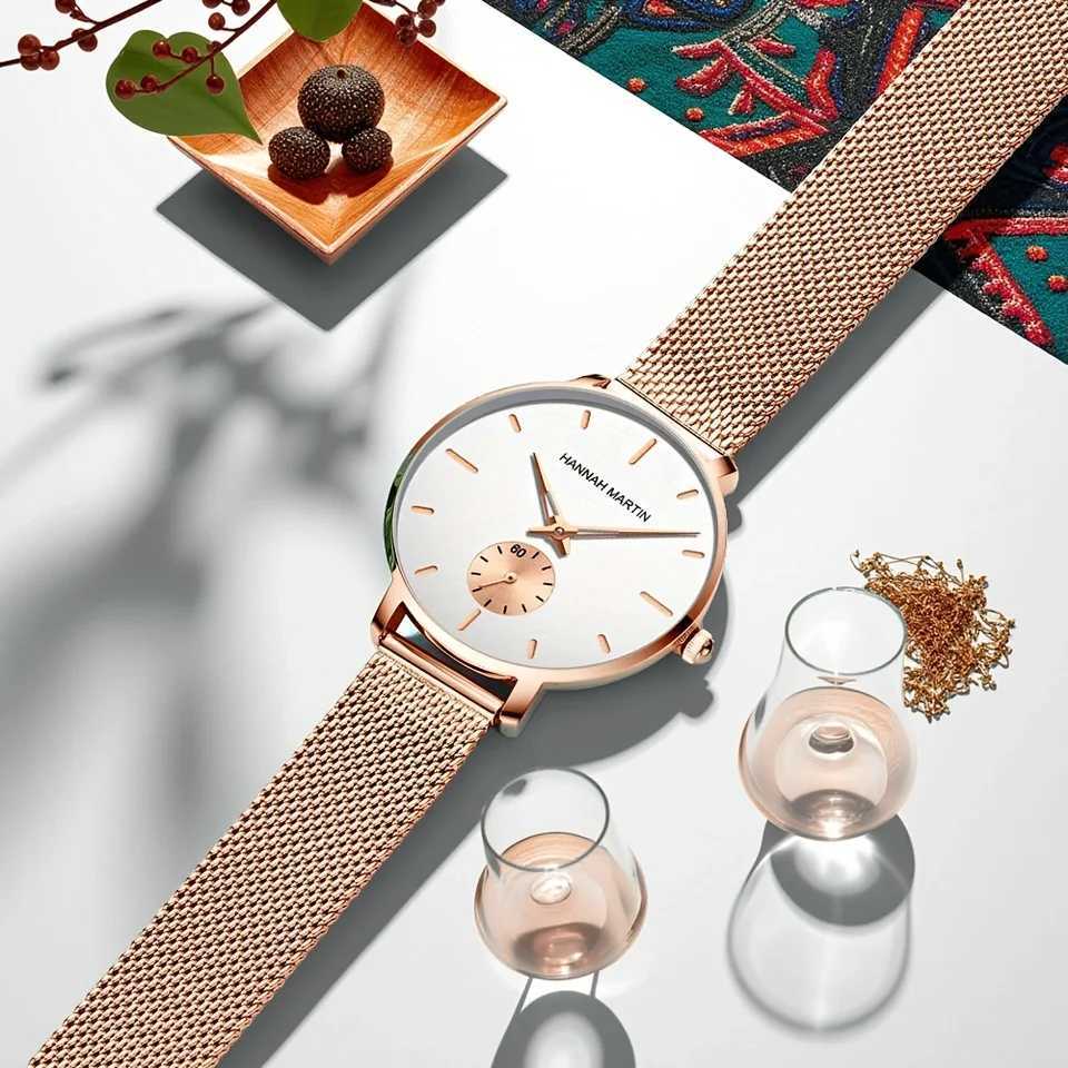 2025 New Fashionable Women Watch Top Brand Hannah Martin Original Quartz Movement Stainless Steel Mesh Belt Women Dress Watches XJ250527