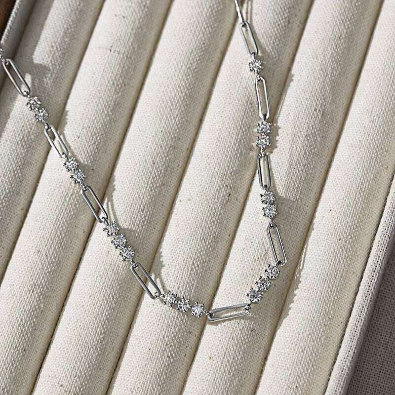 Fashion Jewelry INS Stacking Style 3MM Round Moissanite Paper Clip Collarbone Chain S Sier Gold Plated Women Necklace