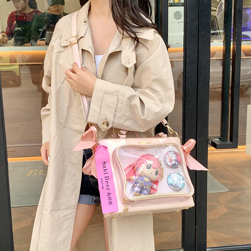 Free Freight Designer Bag Women's Handbag New Japanese Versatile Transparent Shoulder Bag School Bag Anime Bag Large Capacity Casual Bag