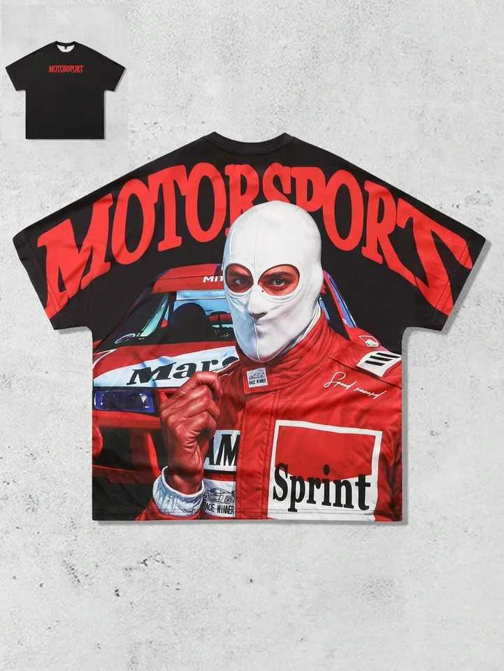 Racing Car T-shirt Mens Summer Round Neck Letter Print Short Pullover Y2k Sweater Model Loose Leisure Outdoor Strt Clothes X250528
