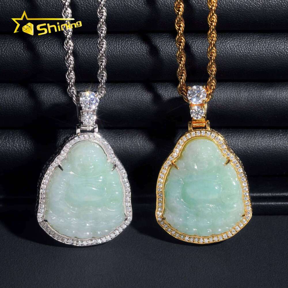 Fast Shipping Moissanite Hip Hop Jewelry Sterling Sier Iced Out Moisaanite Green Jade Buddha Pendant Pass Dia Tester