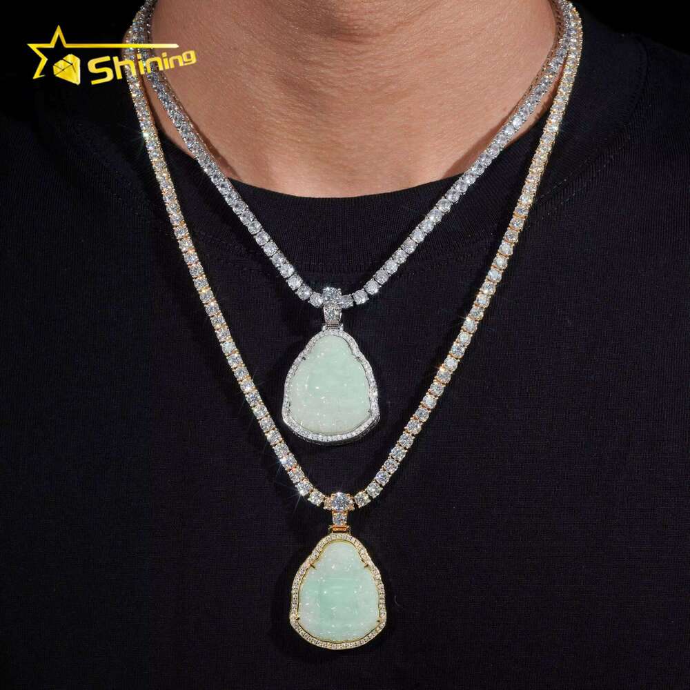 Fast Shipping Moissanite Hip Hop Jewelry Sterling Sier Iced Out Moisaanite Green Jade Buddha Pendant Pass Dia Tester