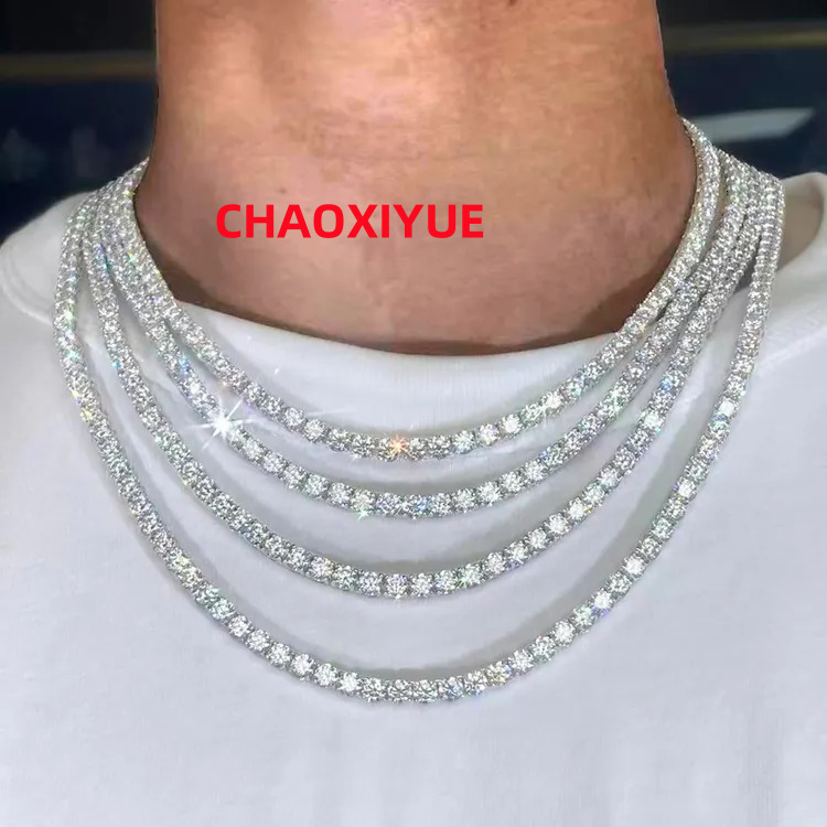 Moissanite Hip Hop Jewelry Gold Plated 925 Sterling Silver 2MM-6.5MM VVS Moissanite Diamond Tennis Necklace Chains