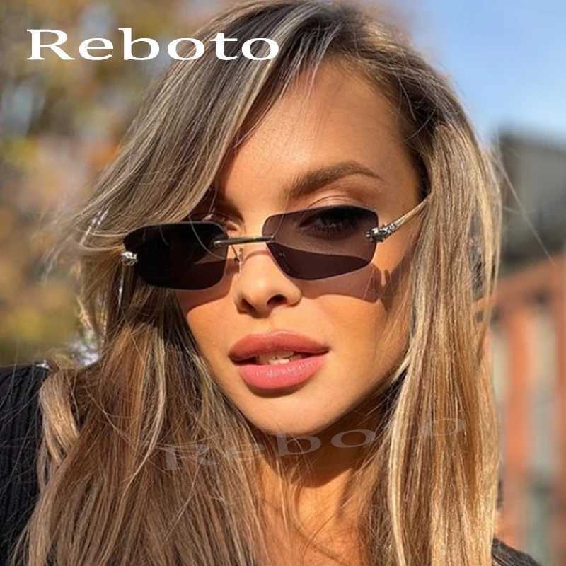 Popular Brand Brown Square Women Sunglasses Fashion Luxury Rimless Rectangle Sun Glasses Female Shades UV400 Vintage Eyewear W250528