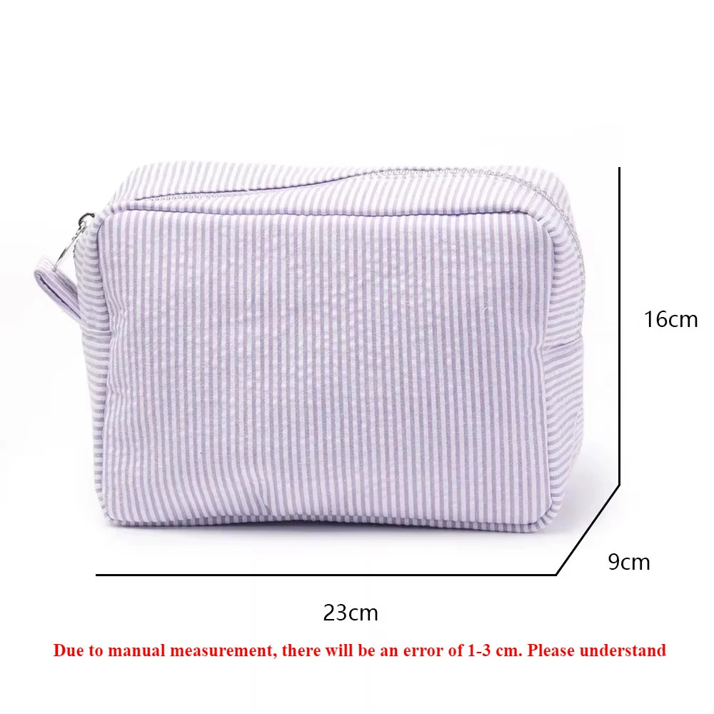 Seersucker Ruffle Cosmetic Bags PinkPurple Striped Storage Make Up Bags for Women Lady with Zipper Travel Bag Makeup Bag 250528