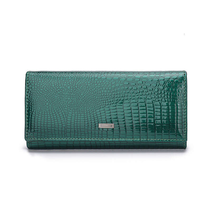 Fashion Magnetic Buckle Large Capacity Women's Patent Genuine Leather Wallet Long Multi-Card Slot Coin Purse Clutch