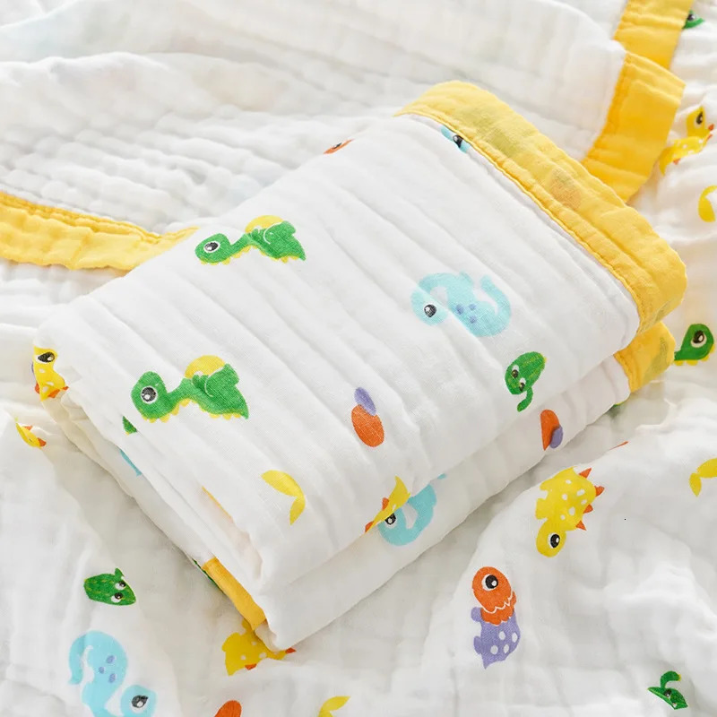Cartoon Baby Blankets Summer born 6 Layers Thicken Soft Cotton Muslin Swaddle Wrap Stuff Infant Boys Girls Blanket 110*110CM 250527