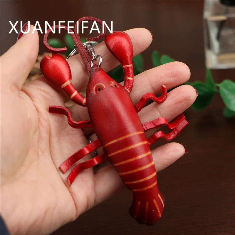 Head Layer Cowhide Crayfish Keychain Pendant Motorbike Car Key Chain Accessories Cute Bag Pendant Personality Ride 250527