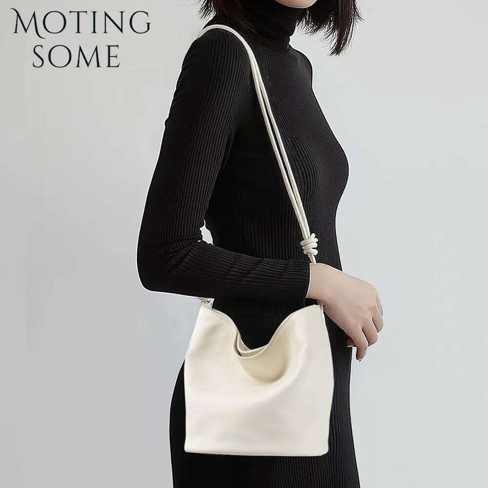 Motingsome Full Grain Cowhide Leather Handbag Women Mini Bucket Tote Strings Shoulder Summer Bags Daily Commuting Purse 2025 New