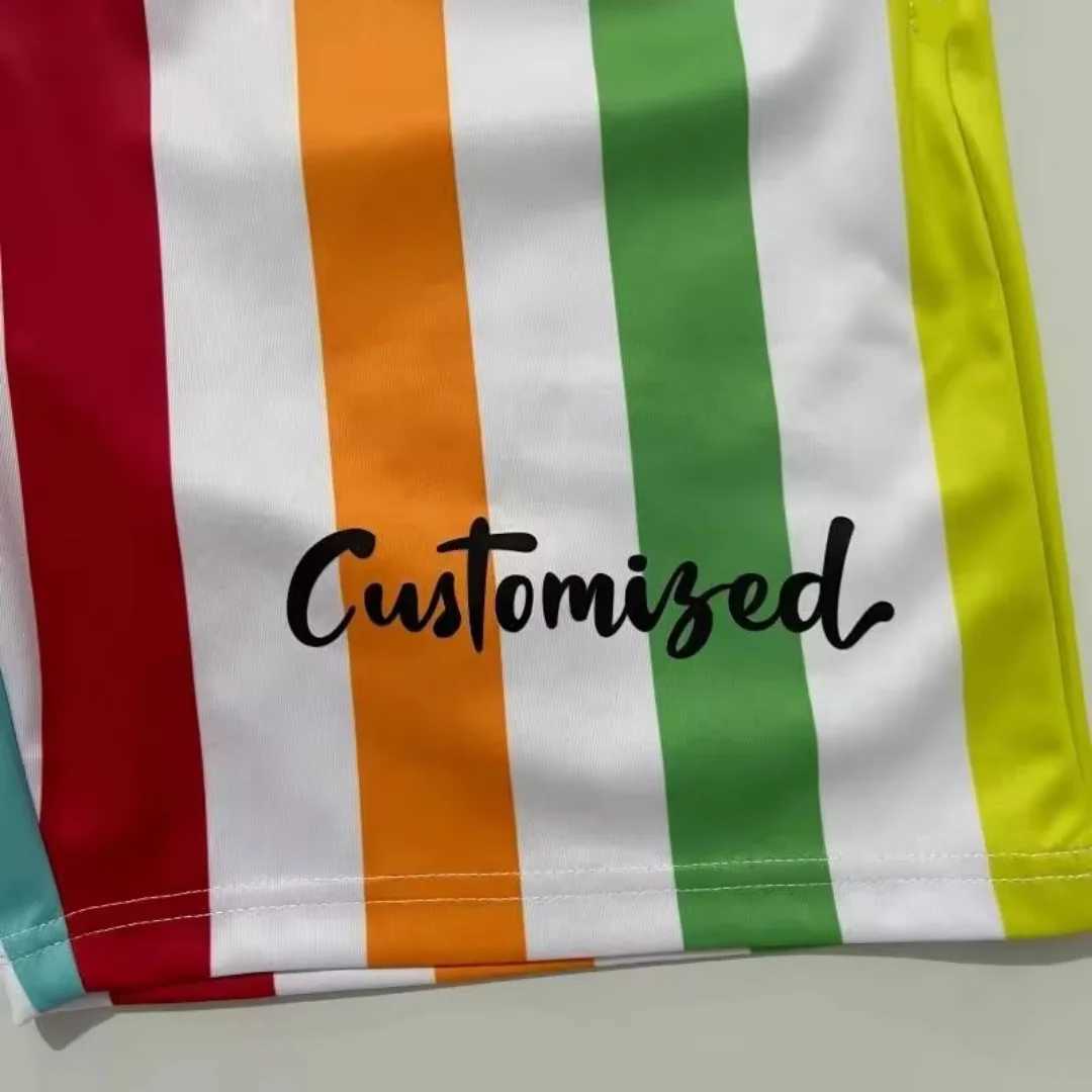 Summer Motorcycle Cycling Quick Dry Sport Shorts Unisex Style Mens And Womens Rainbow Striped Print Fashion Casual Shorts X250528