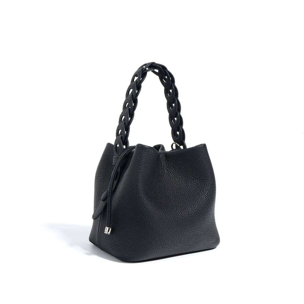 Free Shopping New Soft Genuine Leather Mini Handbag Bucket Simple Fashion Woven Handle High Quality Cowhide Ladies Bag Women's Bag
