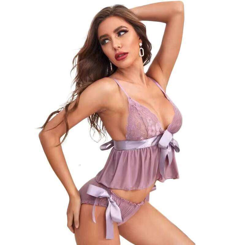 New Style Women Lace Babydoll 2Pcs Bodysuit Backless Mini Teddy Lingerie