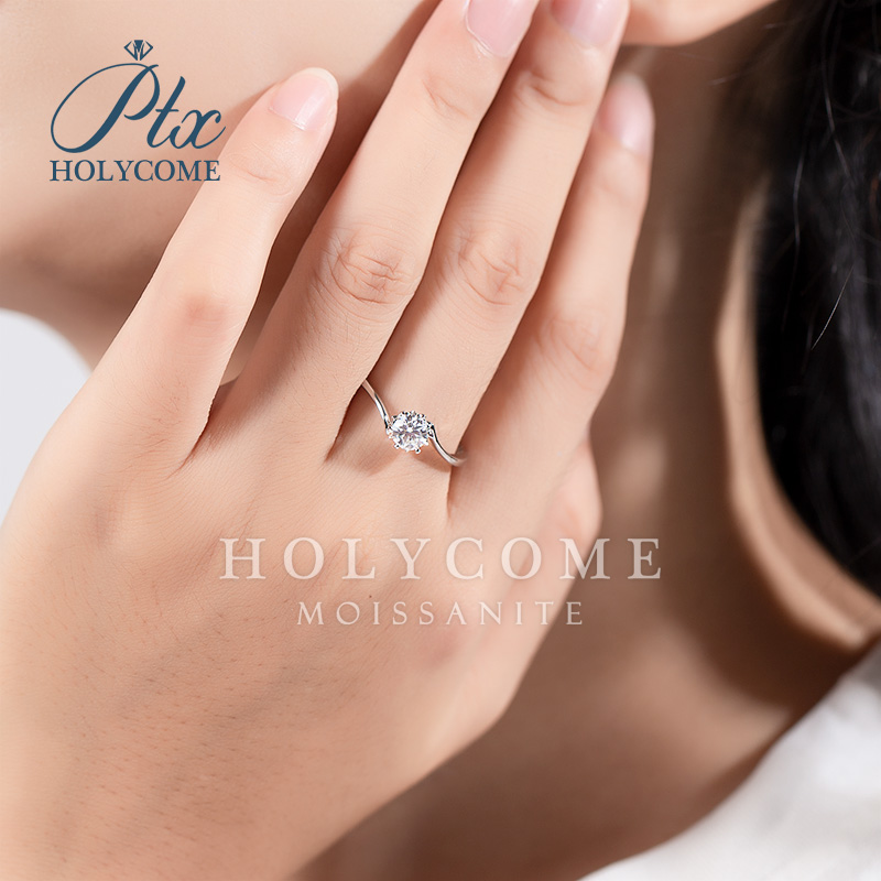 Luxury 925 Sterling Silver Moissanite Diamond Rings 0.5ct Round VVS D Color Rhodium Plated Wedding Engagement Promise Ring Gift for Women