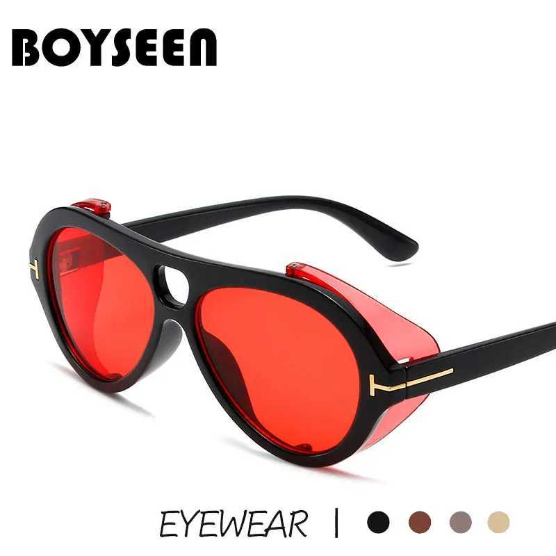 BOYSEEN Oversized Sunglasses Men Women Classic Luxury Red Side Shield Sun Glasses Vintage UV400 W250528