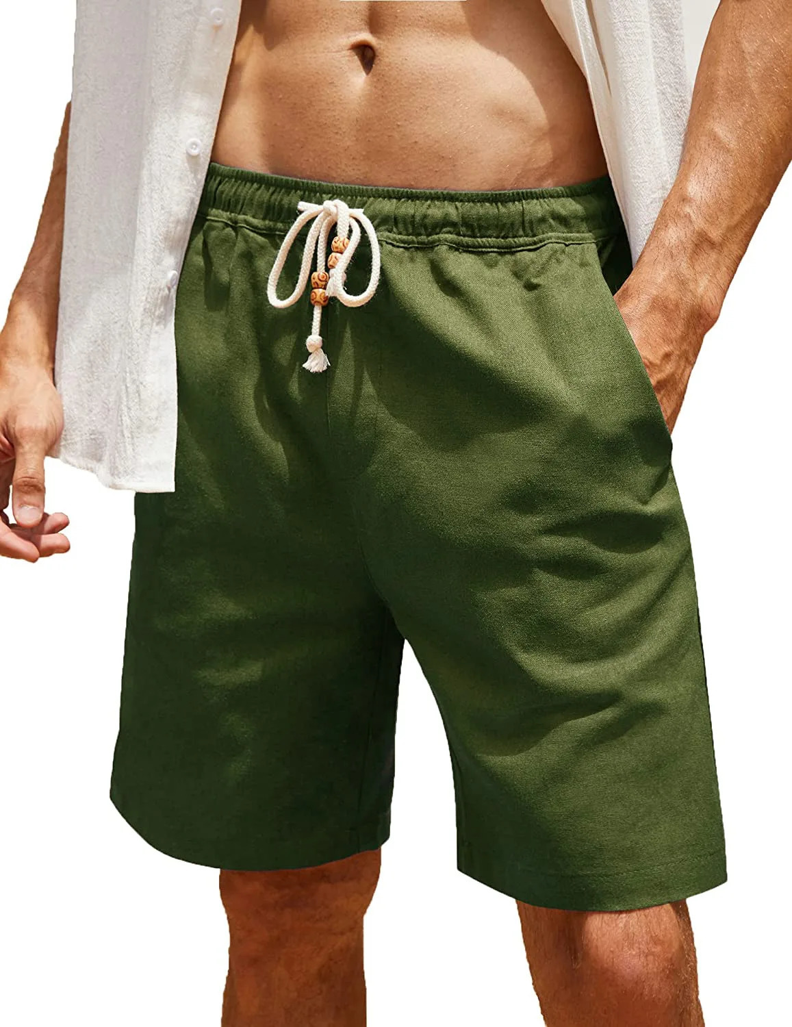 Mens loose shorts summer mens shorts cotton linen lace up oversized pocket casual shorts 250520