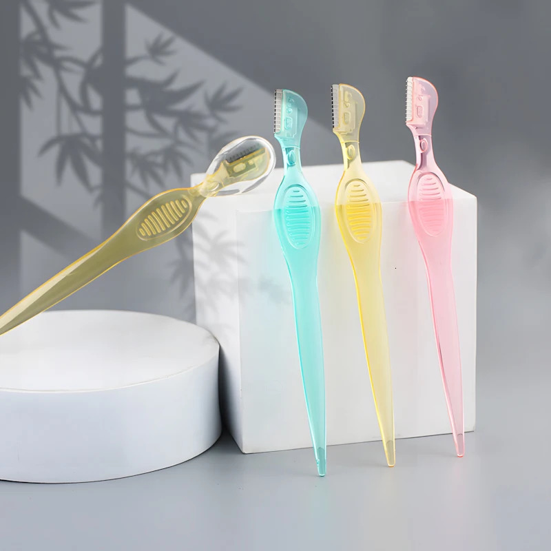 10PCS Macaron ThreeColor Eyebrow Knife Set Straight Handle Trimmer With Independent Protective Case For Beginners 250516