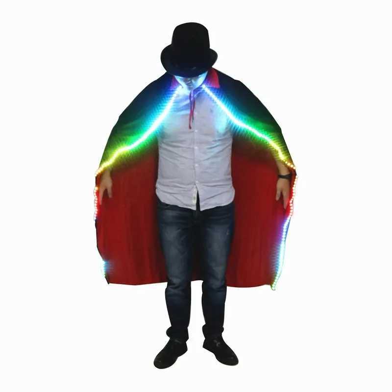 Rainbow LED lights up mens clothing colorful and shiny black cloaks carnival carnival attire role-playing costumes W250528