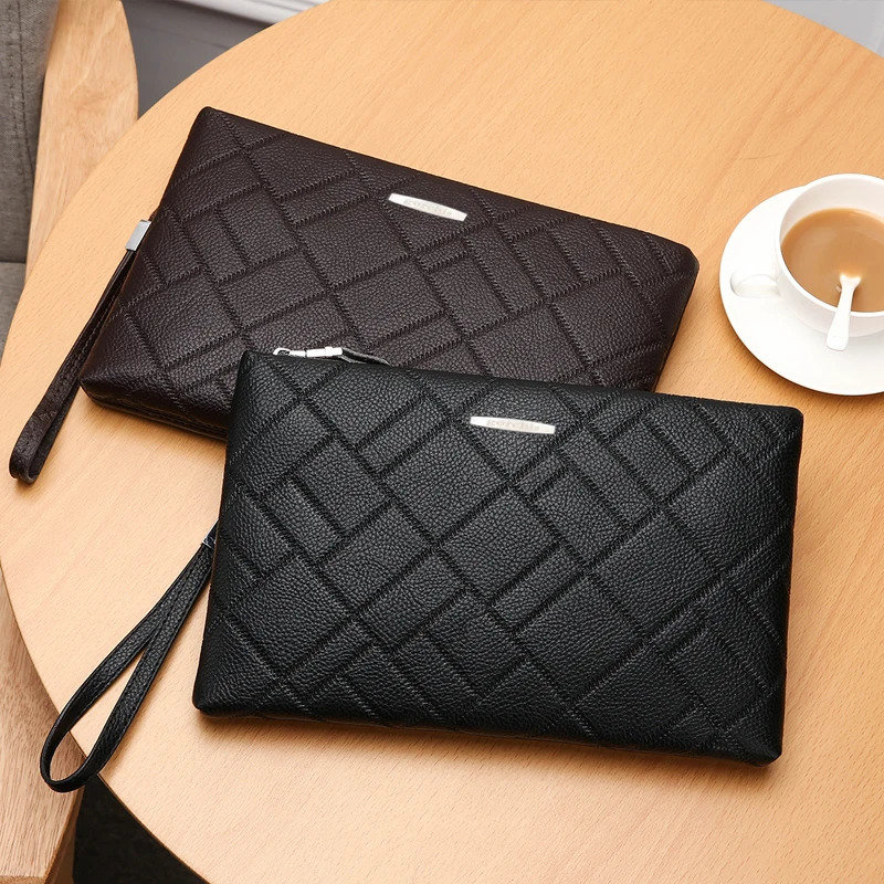 Mens Genuine Leather Handbag Business Solid Color Card Bag Purses Fashion Ultra Thin Men Business Card Holder Phone Bags 250526