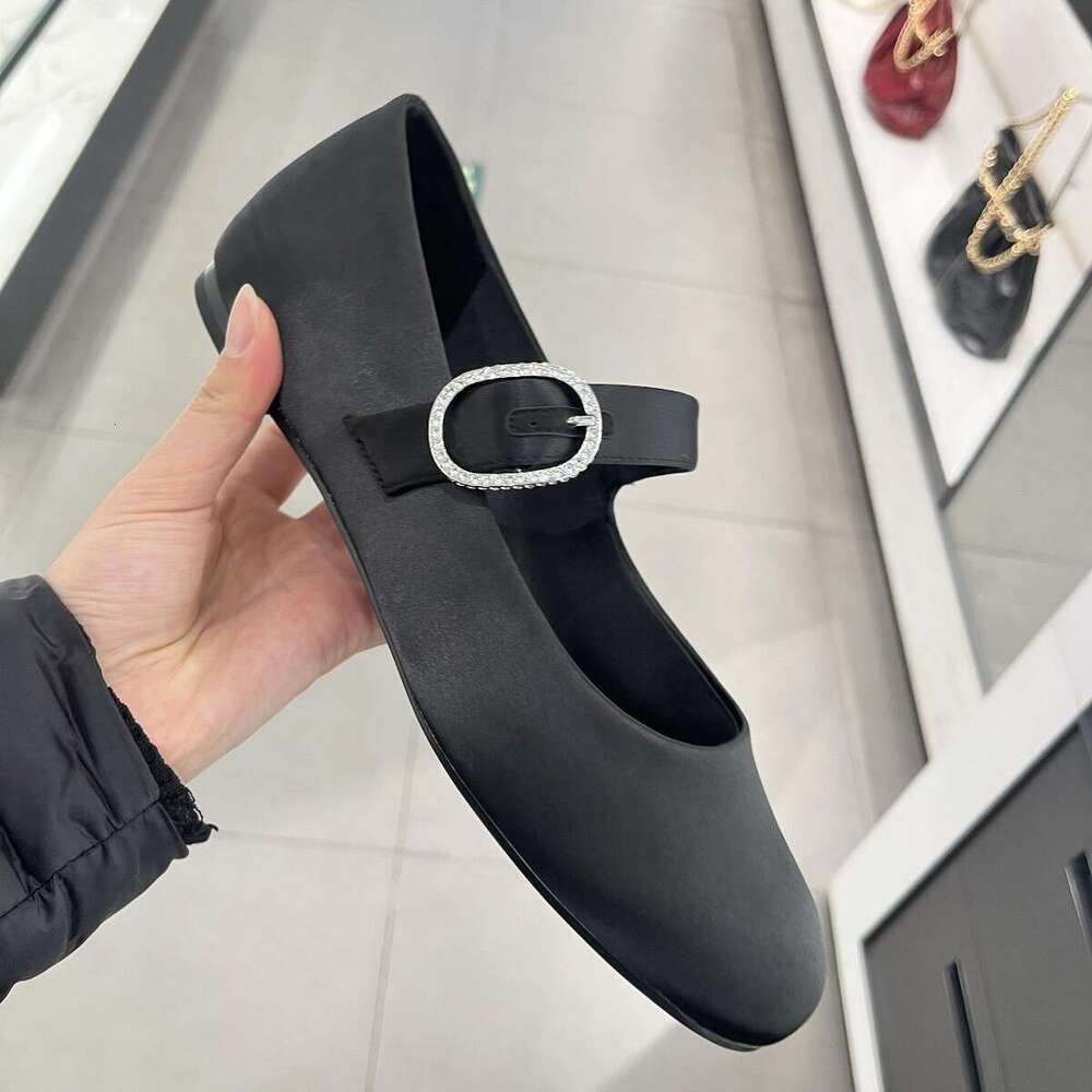 Sheepskin Version ~ 2025 New Rhinestone Genuine Leather Soft Sole Women's Round Toe Flat Ballet Shoes Mary Jane Loafers