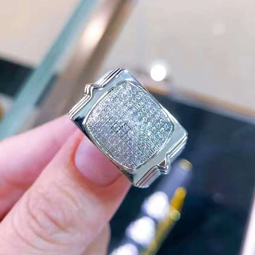 Wholesale Custom Iced Out Hip Hop Cuban Link Ring VVS D-color Moissanite Diamond Ring Gold Plated 925 Sterling Silver for Men