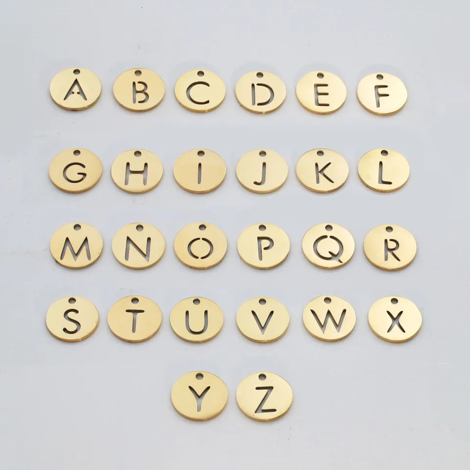 10 pcs 10mm Gold Color Capital Letter DIY Pendant Stainless Steel Alphabet Charm for Necklace Bracelet Earring Jewelry Making 250519