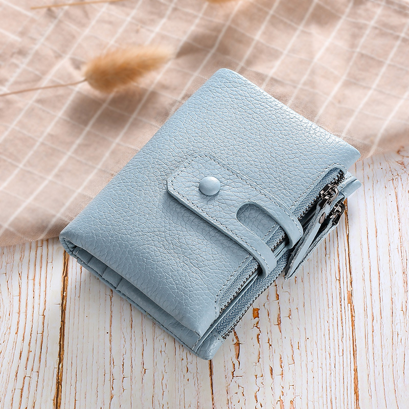 Free Shipping Popular Women's Short Soft Leather Designer Wallet Top Layer Cowhide Anti-theft Brush Double Zipper Card Bag ID Bag Coin Bag