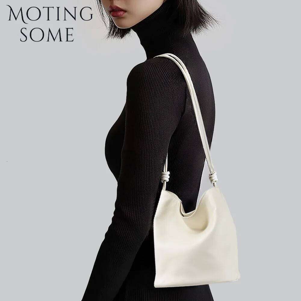 Motingsome Full Grain Cowhide Leather Handbag Women Mini Bucket Tote Strings Shoulder Summer Bags Daily Commuting Purse 2025 New