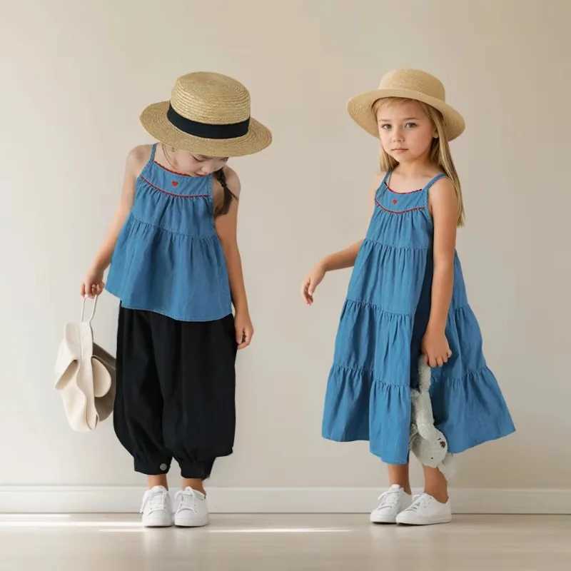 Fashion Children Girl Dress Summer Blue Sleeveless Casual Dress Beach Party Dress for Kids X250528