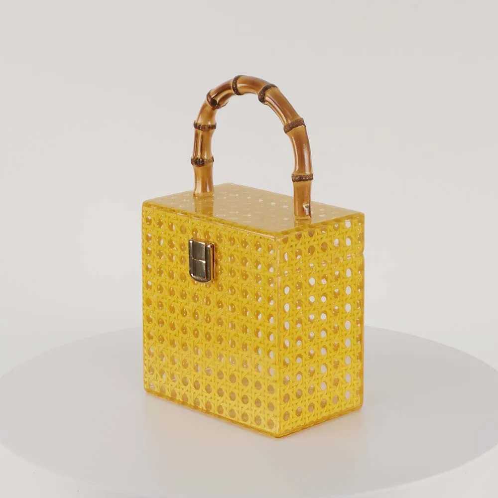 New Arrival Rattan Cane White Bamboo Knitting Acrylic Patchwork Handbag Party Prom Clutch Woman Evening Bag Party Wedding Lady Travel Purse Z250528