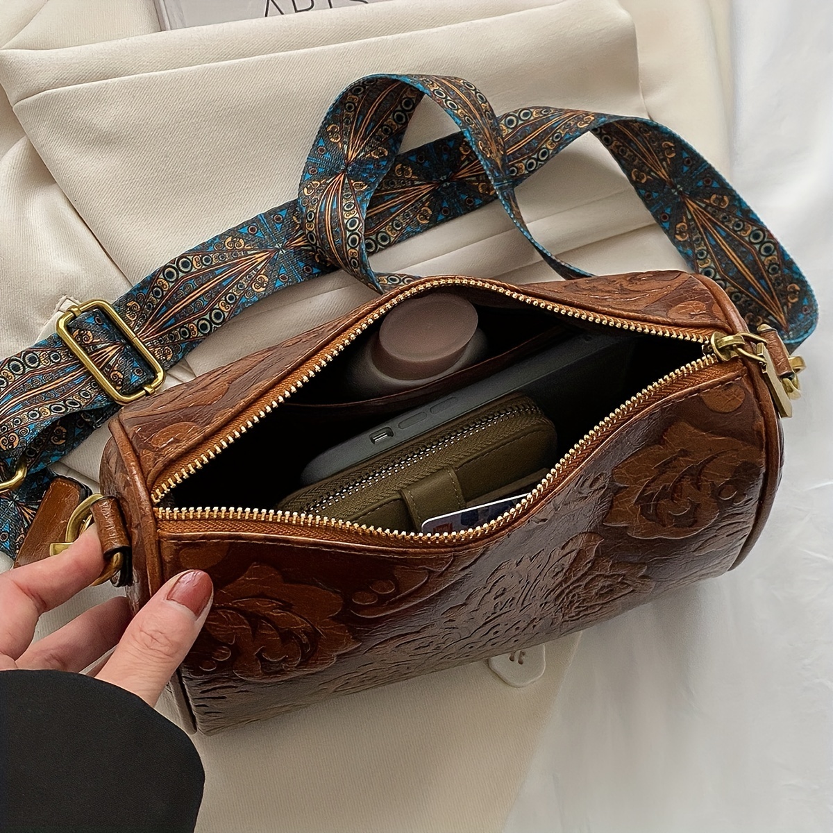 New Style Single Shoulder Crossbody for Women Fashion Old Flower Print Bag