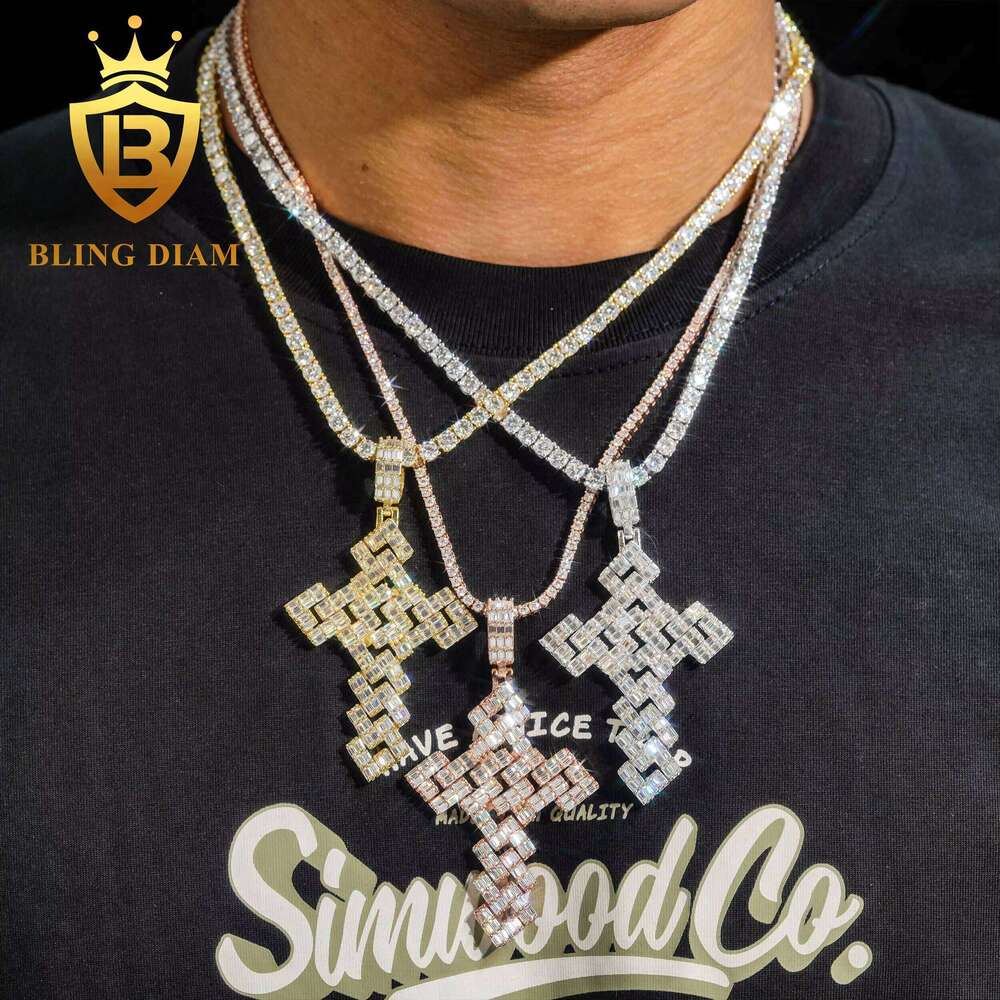 Solid Sterling Sier Moissanite Cross High Quality Iced Out Hip Hop Pendant for Tennis Chain Necklace