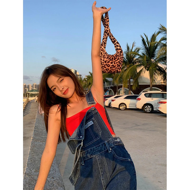 MEXZT Denim Jumpsuit Women Streetwear Baggy Overalls Fashion Pocket Wide Leg Suspender Pants Korean Straight Jeans Trousers 250523