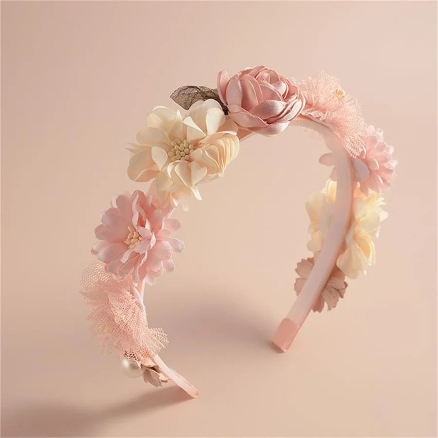 Advanced Handmade Flower Girls Headbands Cute Pearl Feather Wedding Crown Princess Dance Party Headwear Fashion Hoop Accessories 250528