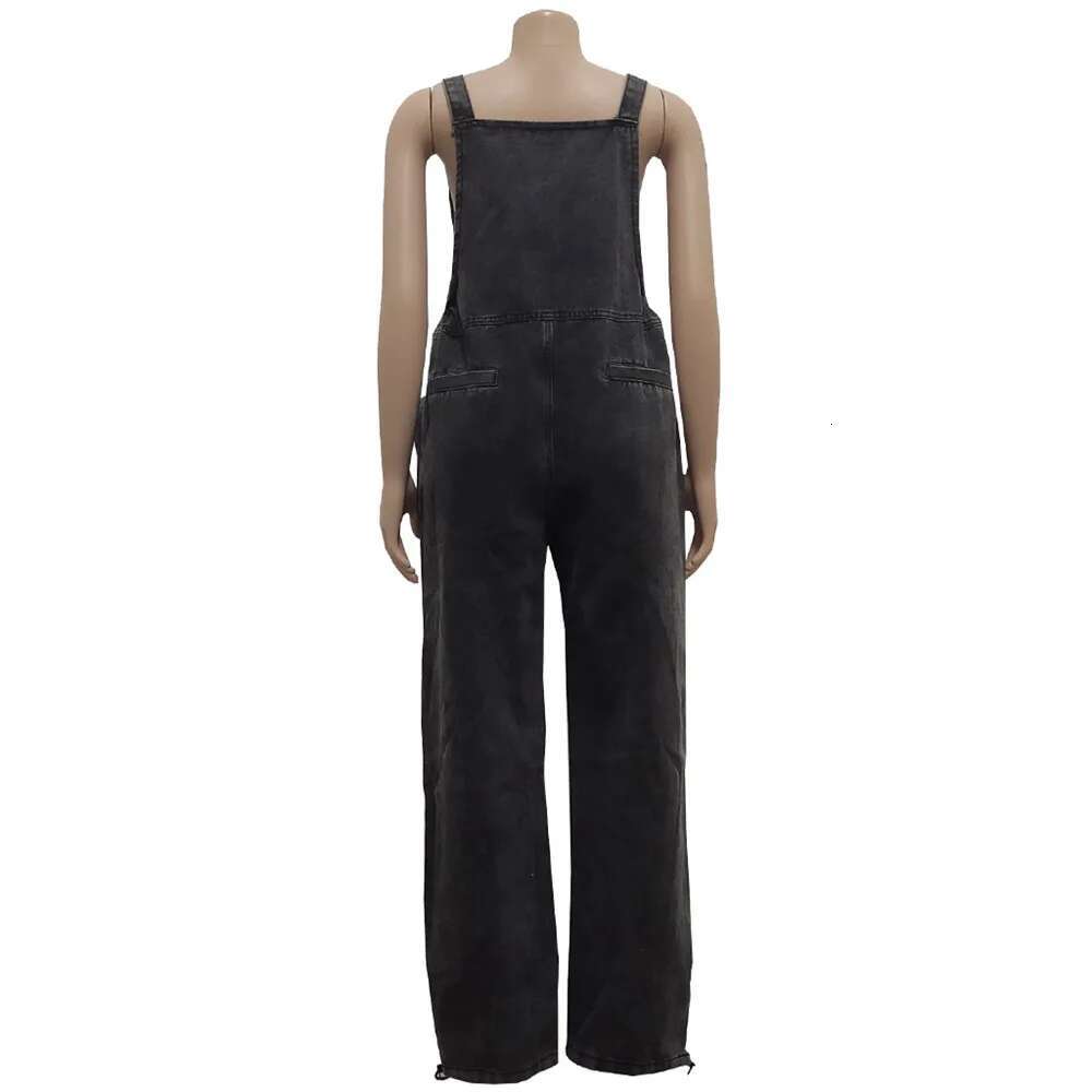 Womens Jumpsuit S-3xl Denim Cargo One Piece Outfits Wide Leg Black Fashion Streetwear New Romper Wholesale Dropshipping