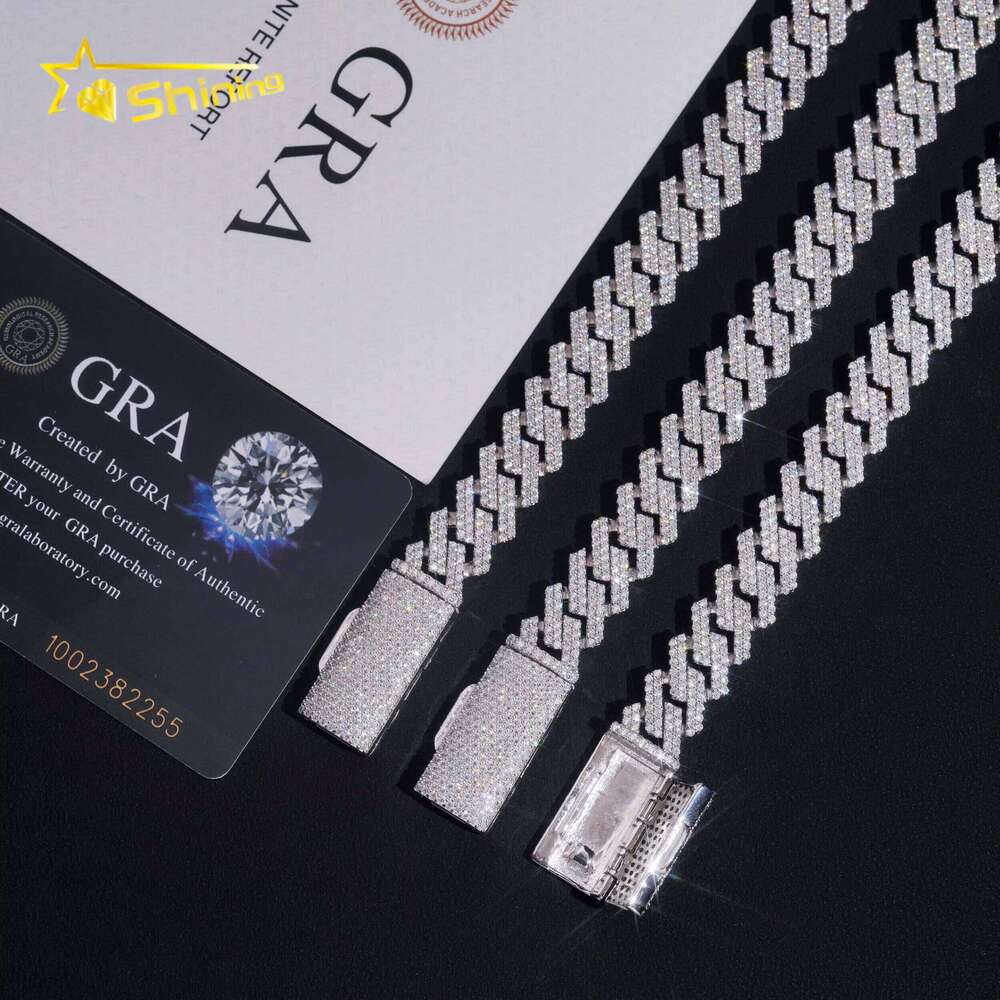 Men Iced Out Sier Fine Jewelry 12MM 2 Rows Moissanite Miami Cuban Chain Custom Hip Necklace