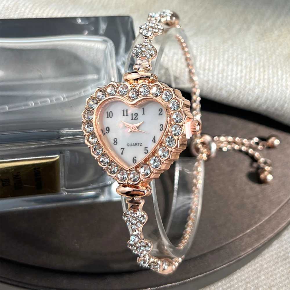New Fashion Heart-shaped Ribbon-Strap Diamond-Studded Flower Watch for Women with Adjustable Bracelet XJ250527