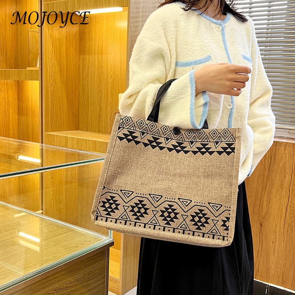 Female Casual Shoulder Bag Lady Geometric Pattern Linen Fabric Handbag Women Fashion Bag Casual Ladies Bag