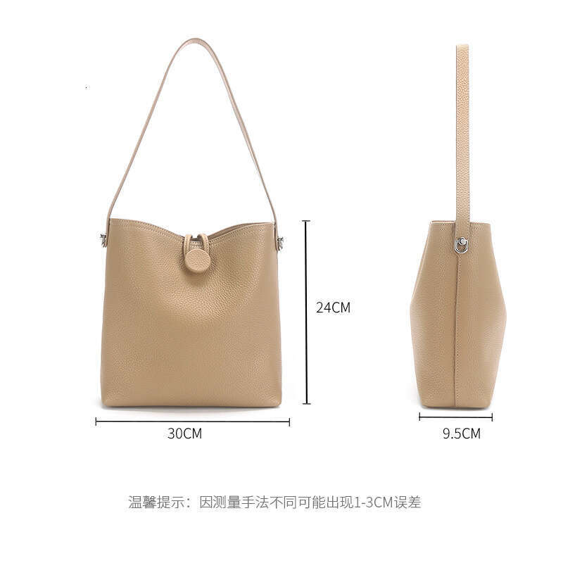 2023 Spring New Top Layer Cowhide Tote Simple Large Capacity Mother-Daughter Fashion Underarm Crossbody Bucket Bag