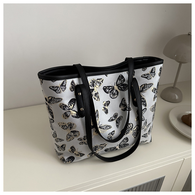 Luxury Brand Designer Bag Small Fresh Big For Women 2024 Spring And Summer New Style Embroidered Butterfly Shoulder Bag, Stylish Large Capacity Tote B