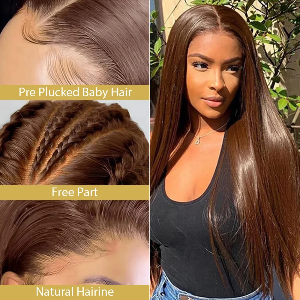 250 Brown 13x6 HD Lace Front Wigs Straight Glueless Frontal Wigs Dark Brown Bone Straight Colored synthetic lace front wigs
