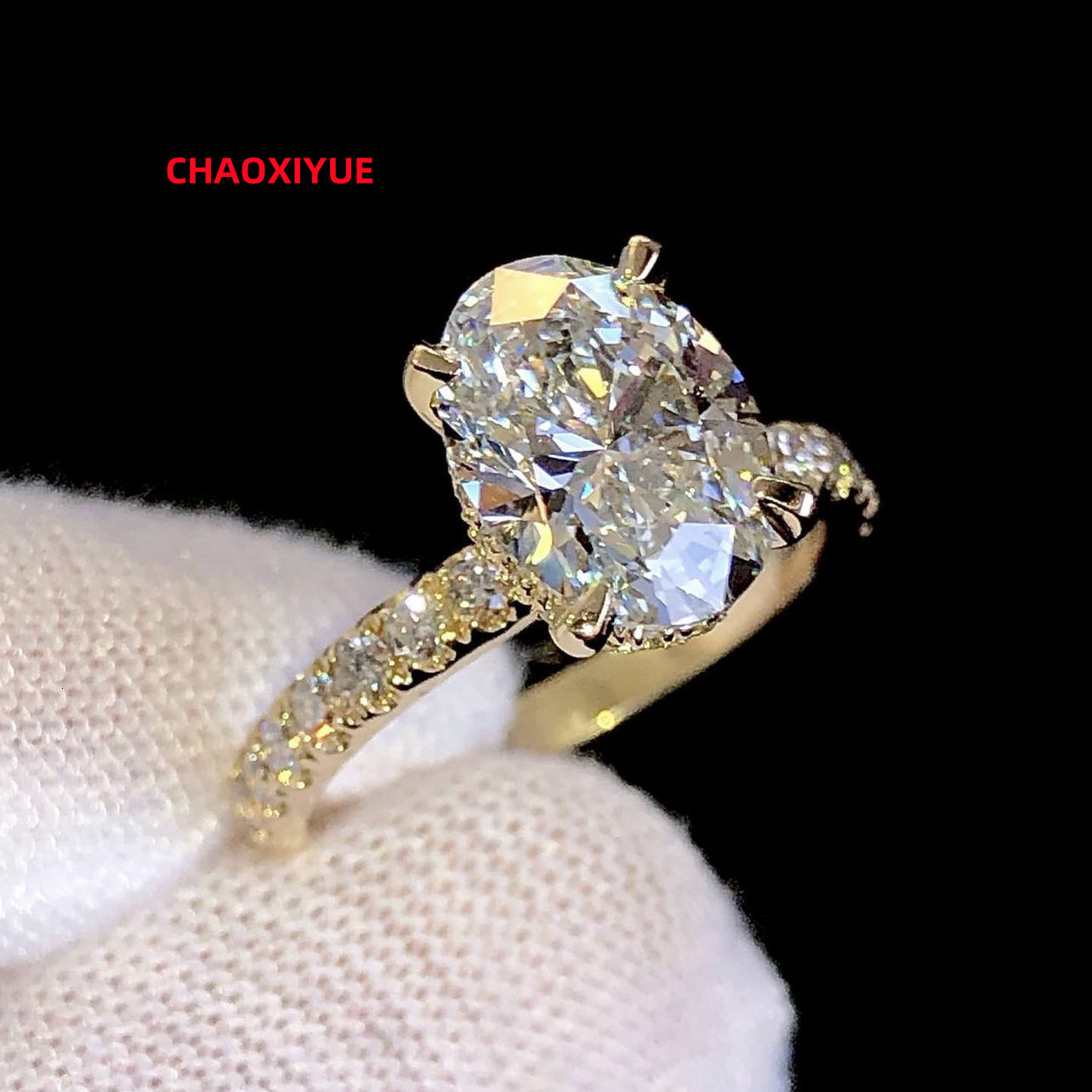 Hot Sale Real Gold S925 Silver Women Engagement Wedding Rings Set Oval Cut Diamond Engagement Rings Moissanite