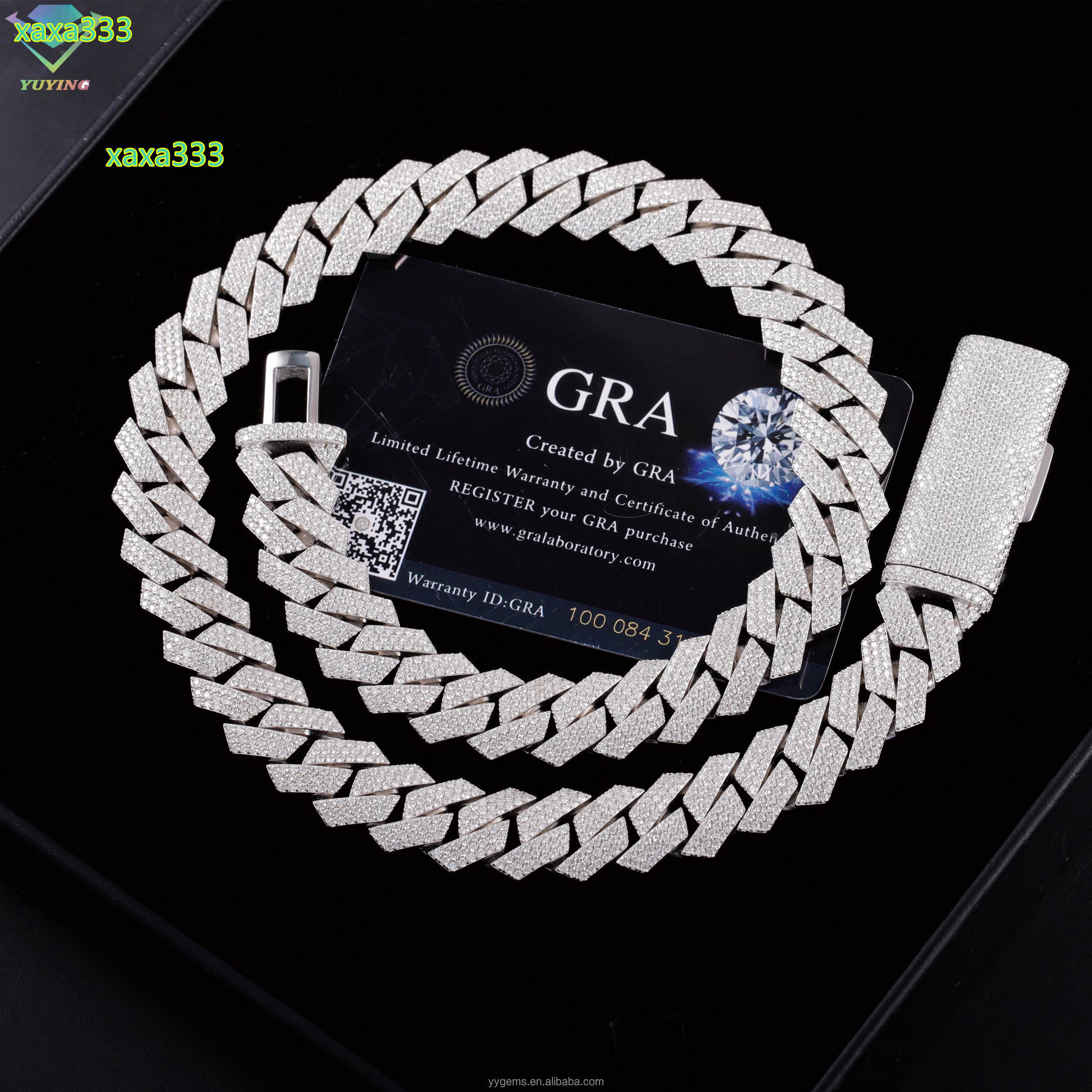 Heavy Silver 15MM 3Rows Cuban Chain Necklace 18k White Gold Plated VVS Moissanite Diamond Cuban Link Chain