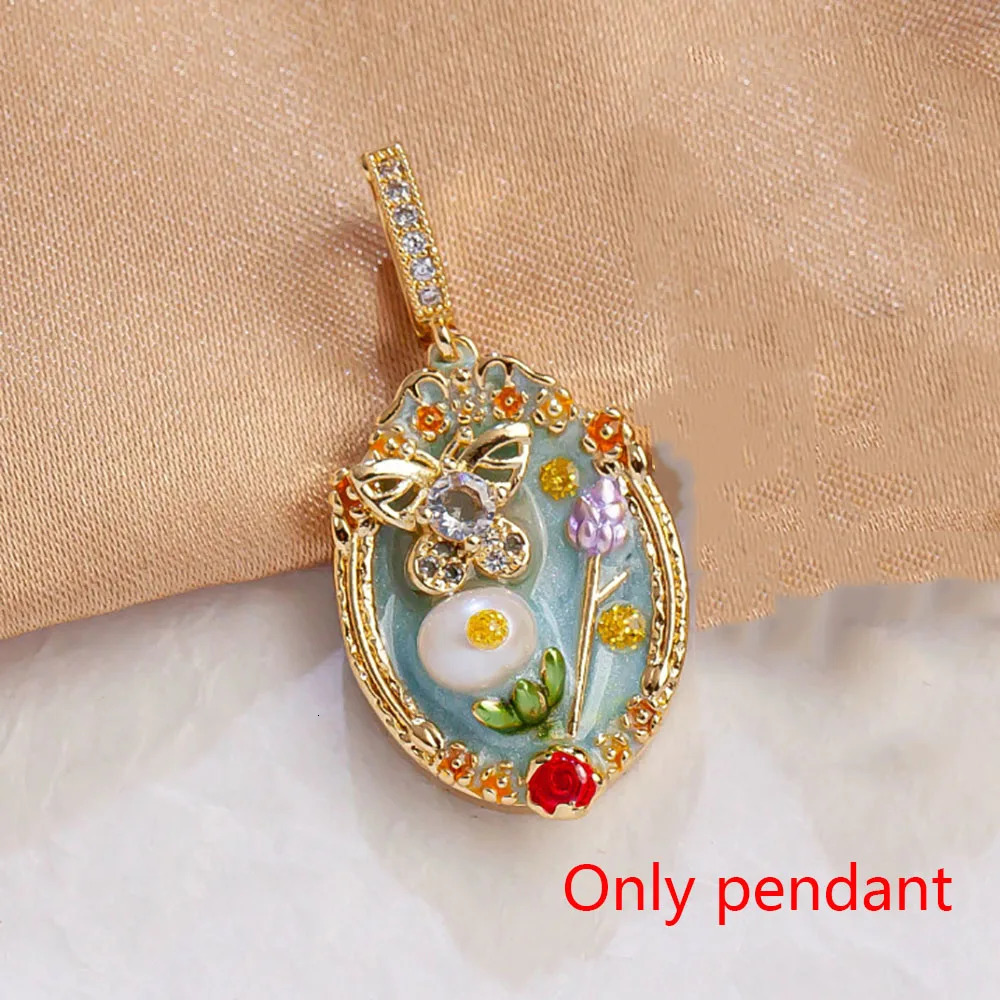 Natural Pearl flower Necklace Oil Painting DIY Pendant Fairy Oil Painting Pearl Flower DIY Pendant For Necklace Gifts Vintage 250520